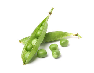Tasty fresh peas on white background