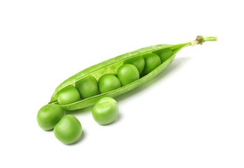 Tasty fresh peas on white background