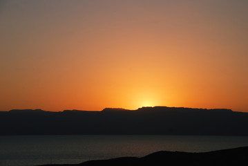 Sunset over the Gulf of Aqaba in Jordan