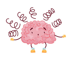 Cartoon brain surprised. Vector illustration on white background.