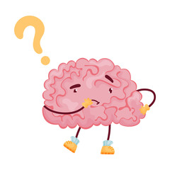 Pensive brain cartoon. Vector illustration on white background.