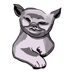 Vector hand drawn cute cat. Isolated illustration on white background