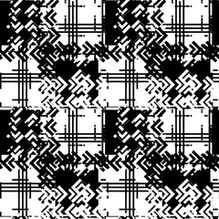 Seamless pattern patchwork design. Herringbone black and white print with scribble and tweed tiles. Watercolor effect. Suitable for bed linen, leggings, shorts and fashion industry.