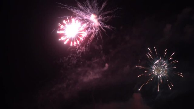 A magnificent pyrotechnics display coloring the clouds in all shades while giving the viewer some exploding fun