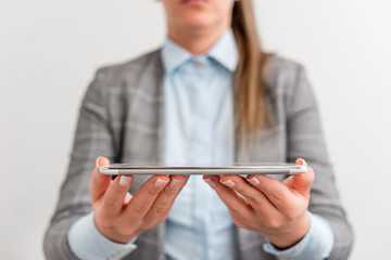 Business concept with mobile phone and business woman.