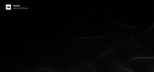 Abstract white dots waves pattern futuristic on black background.