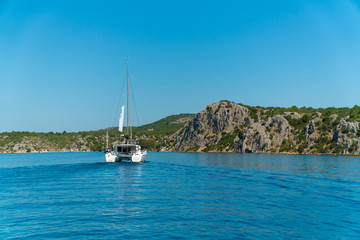 Catamaran sailing at sea in Croatia, Europe