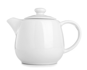 Ceramic teapot on white background