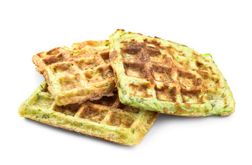 Tasty squash waffles on white background