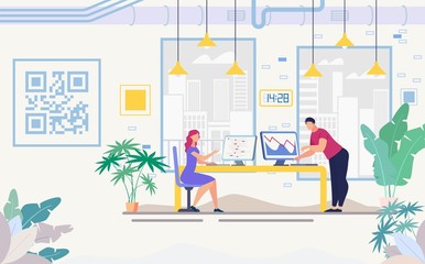 Businesspeople Working in Office Flat Vector