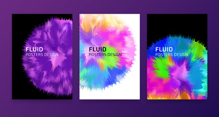 Trendy posters set, event placard, music festival invitation card 3d gradient modern design, colorful fluid shapes isolated on background