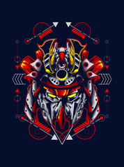 Mecha head logo illustration with sacred geometry pattern as the background