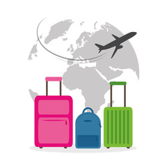 plane flying around the globe with colorful baggage travel concept vector illustration EPS10