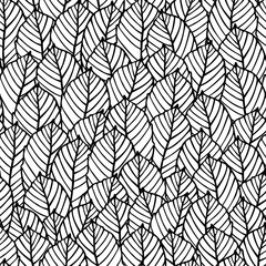 Seamless floral pattern with foliage. Hand drawn leaves. Decorative texture with a leaf.  Design element, graphic print for fabric, textile industry, wrapping paper. - 279301316