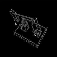 Oil well rig jack. Finance economy polygonal petrol production. Petroleum fuel industry pumpjack derricks pumping drilling. Wireframe low poly mesh vector illustration
