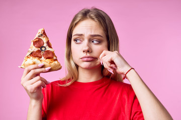 young woman with pizza