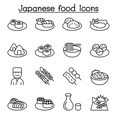 Japanese food icon set in thin line style