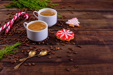Christmas morning with fragrant coffee, gifts, gingerbread and the festive atmosphere