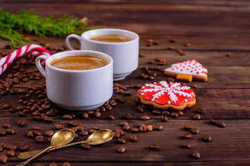 Christmas morning with fragrant coffee, gifts, gingerbread and the festive atmosphere