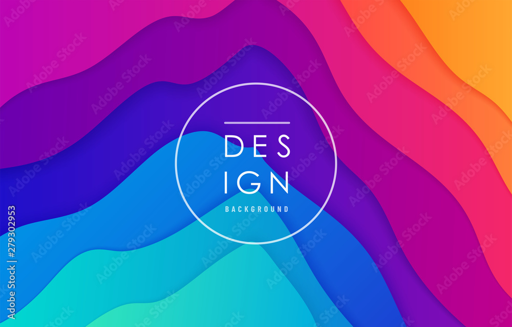 Poster peak view abstract vector background. mountain landscape card layout in bright vibrant rainbow color