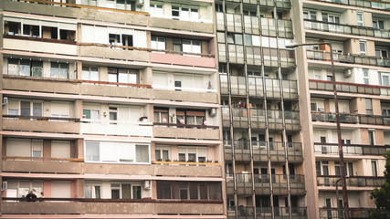 Fototapeta na wymiar Exterior of the nostalgic architecture of panel houses