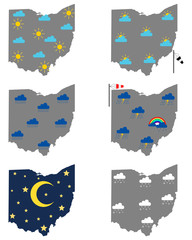 Karten von Ohio mit verschiedenen Wettersymbolen