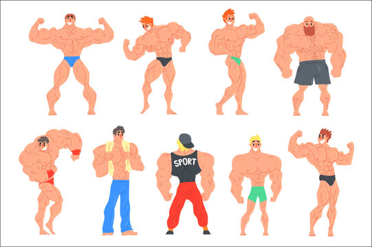 Muscly Bodybuilders Funny Characters Set