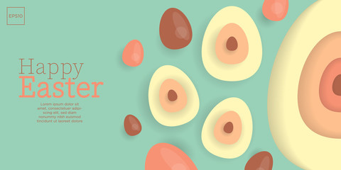Easter background template with colorful eggs illustration in flat paper art style
