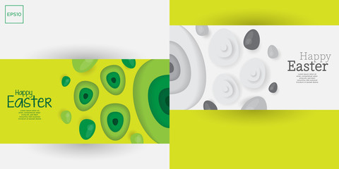 Easter background template with colorful eggs illustration in flat paper art style