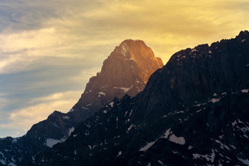 Mountain peak during sunset in the Italian Alps