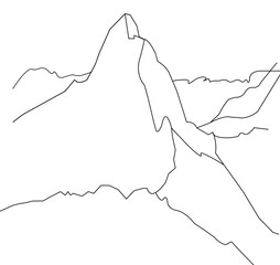 Sketch of mountains silhouette - Matterhorn. Mountain landscape computer design on white background. Matterhorn sketch. 