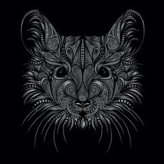 Symbol of the New Year 2020. Beautiful portrait of a mouse from patterns on a black background. Vector illustration