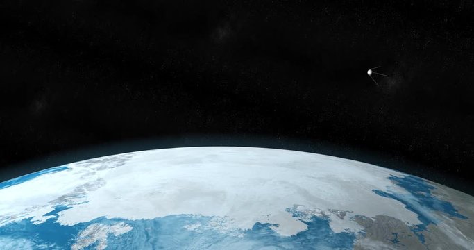 Sputnik Satellite Orbiting Around Planet Earth