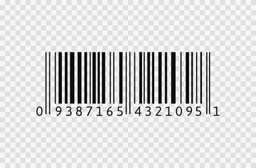 Barcode icon on transparent background. Realistic isolated bar code.