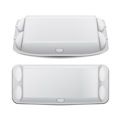 Box tray for eggs mock up vector template, white empty clamshell container. 10 eggs mock package set