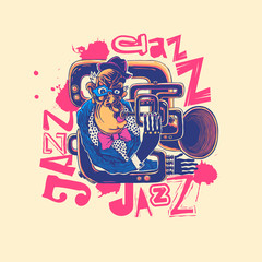 Design Jazz for poster or t-shirt print with jazz trumpeter. vector illustration. 