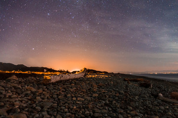 sunset on the beach stars and milky way