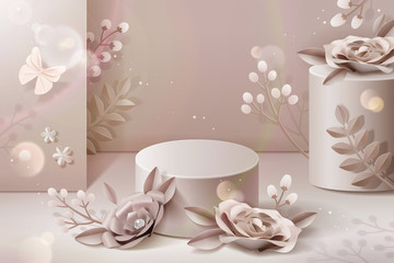 Podium with pale pink paper flowers
