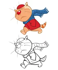 Foto op Plexiglas Illustratie van een schattig stripfiguur kat voor jou ontwerp en computerspel. Kleurboek overzichtsset © liusa