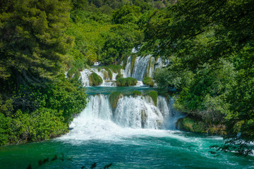 Fototapeta na wymiar Waterfalls at National Park Krka, Dalmatia, Croatia