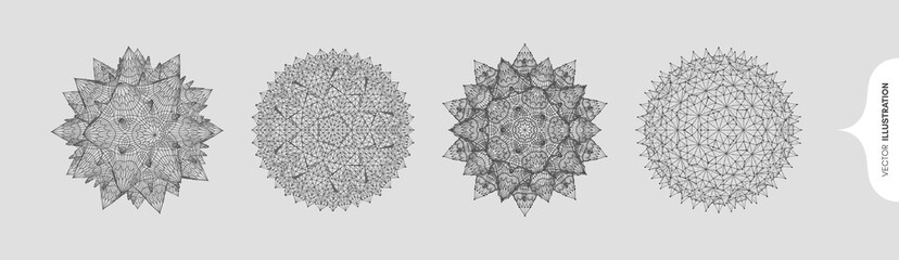 Sphere with connected lines and dots. Abstract molecular grid. Crystal. 3d vector illustration for chemistry, biology, medicine or other sciences.