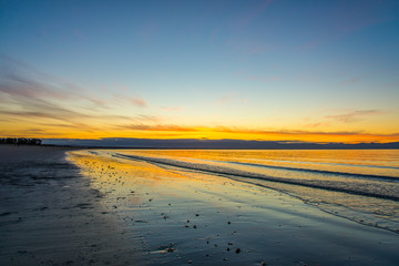 Golden sunset on beach