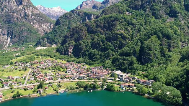 Aerial 4K - Lago di Novate Mezzola - Valchiavenna (IT) - Localit&agrave; Campo e Val Codera