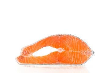 Fresh raw salmon fish steak  on white