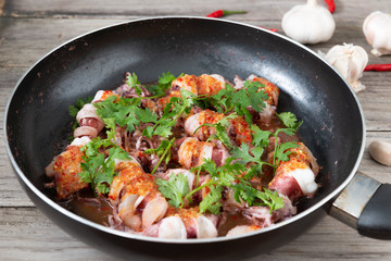 Steam Squid with Spicy Chili and Lemon Sauce.