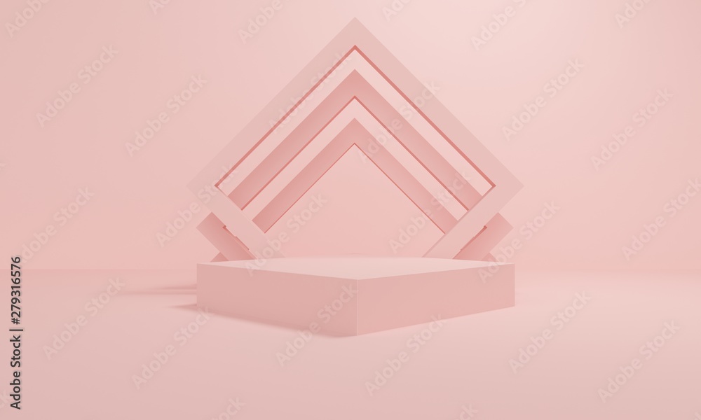 Fototapete geometric pink abstract background with square platform and frame. minimalist backdrop design for pr