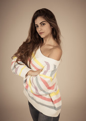 Obraz premium Portrait of an attractive girl with happy and smiling face. In beauty, model and fashion concept