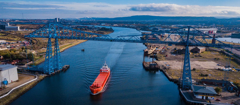 A View from a drone of the cityscape of Middlesbrough showing the football stadium