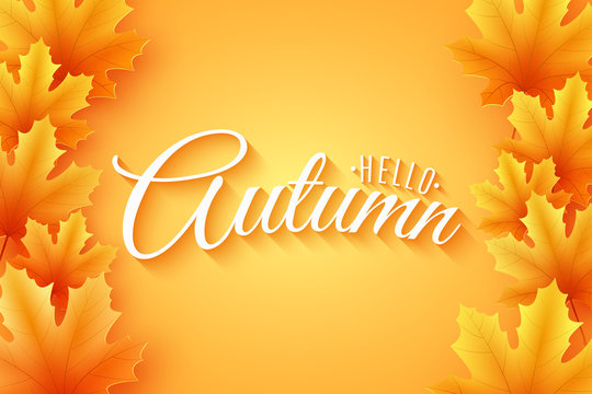 Autumn poster. Maple leaves with lettering. Seasonal banner for your design. Foliage frame. Vector illustration
