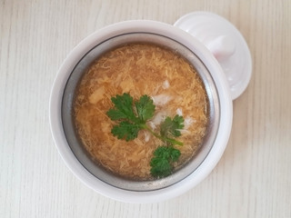 egg soup with fresh crab meat in Hong Kong style.